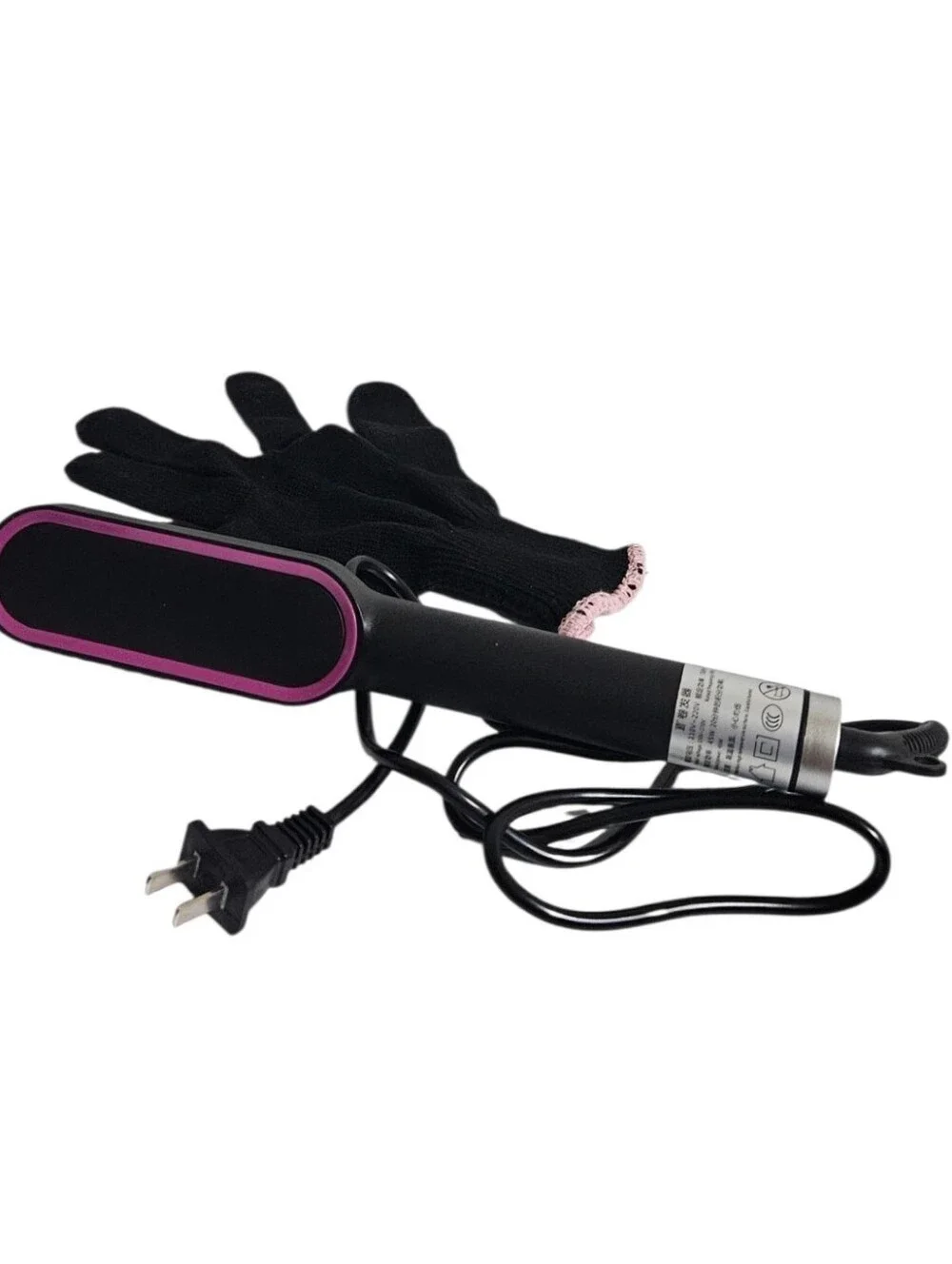 Black Heated Hair Styling Brush with Protective Glove